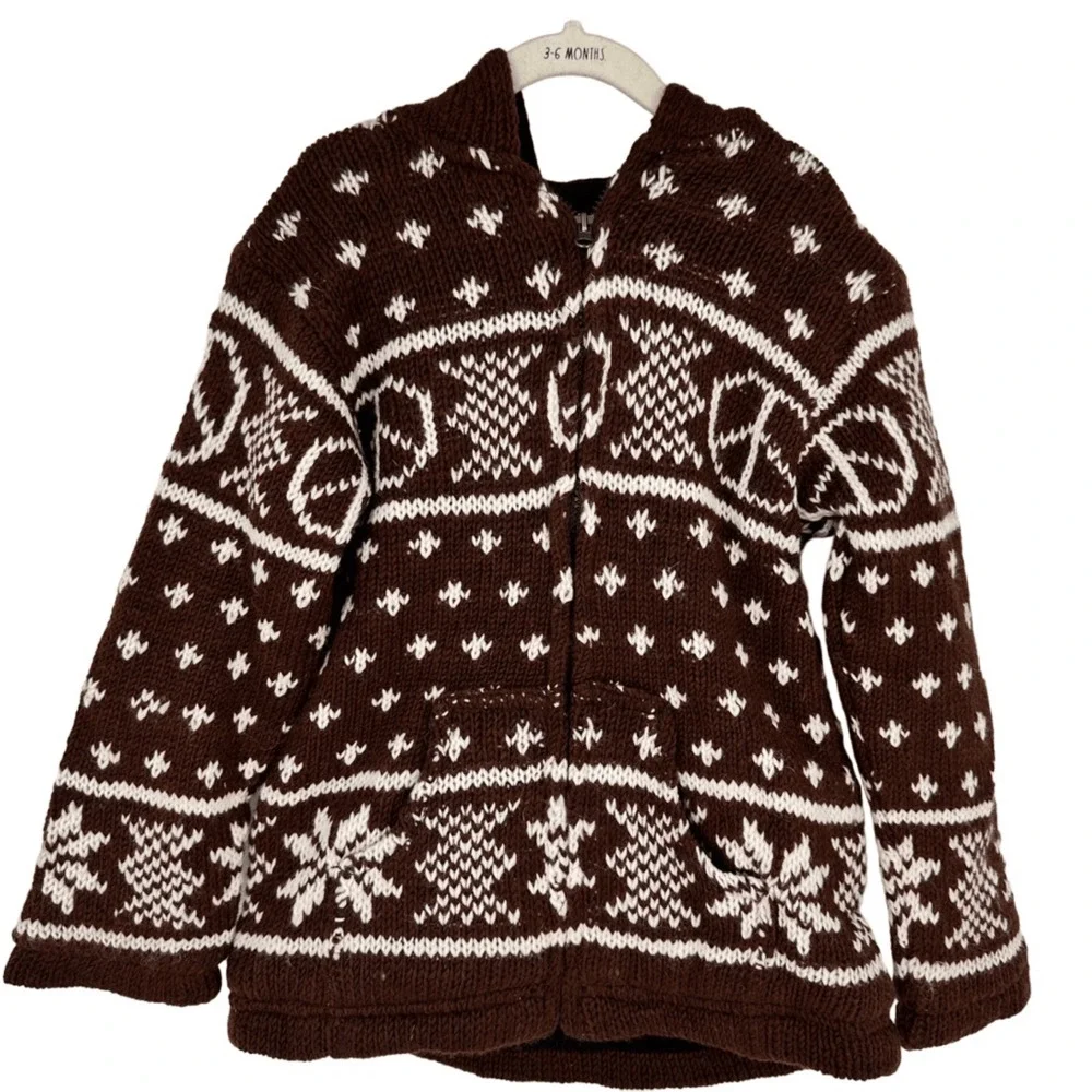 Lakhays Knit Kids Sweater Jacket Handmade Wool Full Zip Fleece Lined L